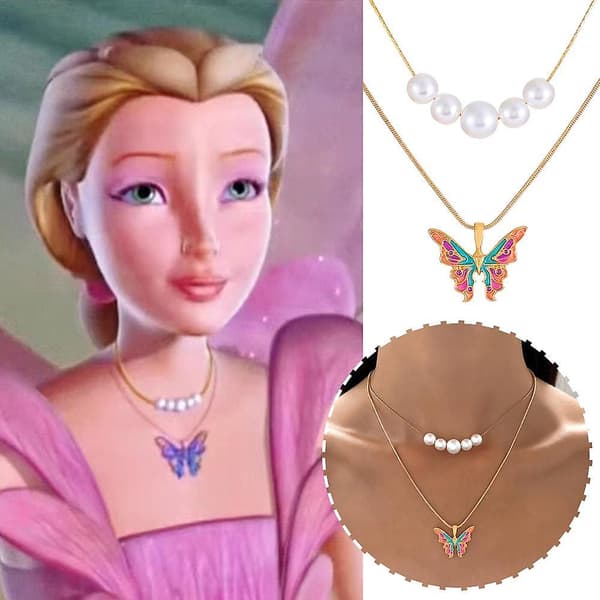 Elegant sommerfuglehalskæde prinsesse Barbie justerbar kædehalskæde