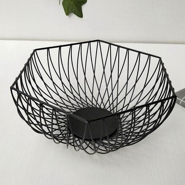 Robust Wrought Iron Fruit Basket 25x25x14cm/28.5x28.5x12cm for Serving from Kitchen to Table with Smooth Multi-Process Craftsmanship