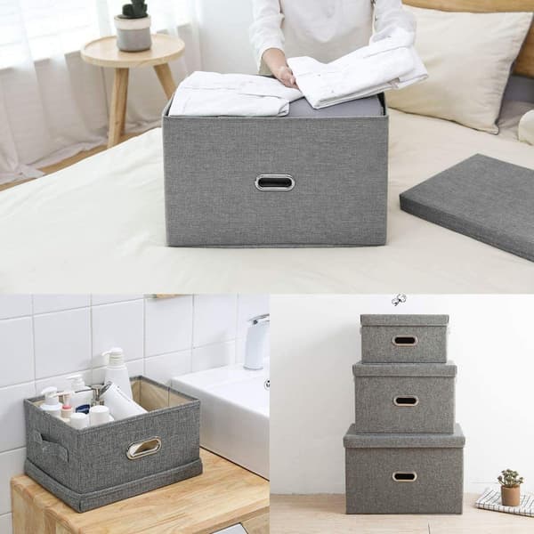 Foldable Storage Box Linen Fabric Clothes Storage Basket with Lid