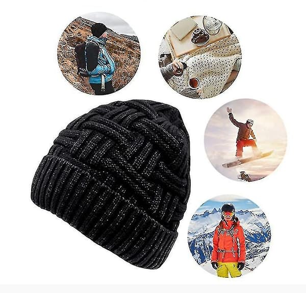 Stickad Hatt Herrar Vinterhatt Varma Beanie Hatt Med Fleece Foder Svart