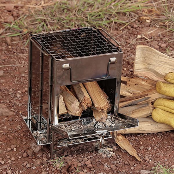 Hopfällbar vedeldad spis Bärbar lätt picknickgrill för campingvandring Medium