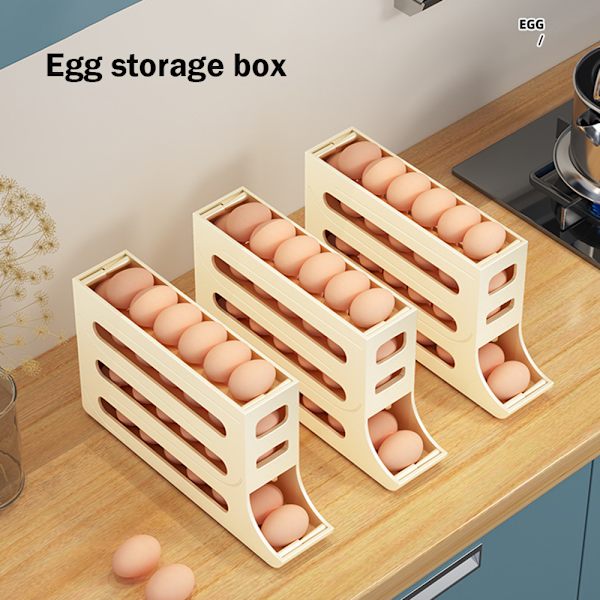 Automatic Sliding Egg Storage Box with Large Capacity Portable Egg Container for Outdoor Use Cream Cream