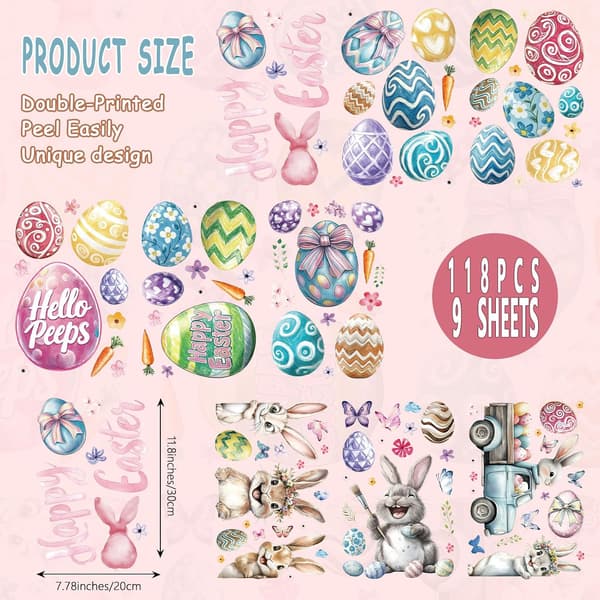 Easter Window Stickers 3D Bunny Egg Spring Decorations Reusable Electrostatic Sticker Set With 9 Pieces
