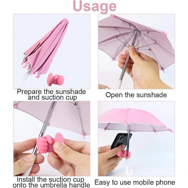 Mini Phone Umbrella with Suction Cup UV Protection Rain Shield for Smartphones and Small Tablets Pink