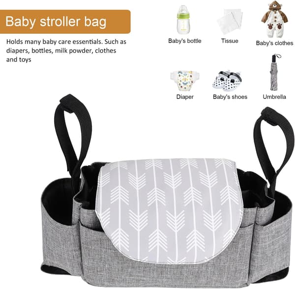 Baby Barnevognsarrangør Taske med Kopholdere Bleopbevaringstaske Buggy Organizer