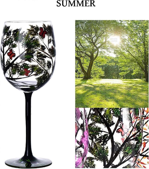 Four Seasons Tree Vinglas Forår Sommer Vinter Efterår Sæt Med Fire Håndmalede Kunst Unik Bryllupsdag Fødselsdag Indflytningsgave (FMY) 1 PCS Efterår 1 PCS Autumn