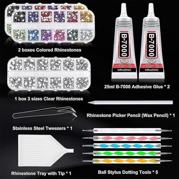 4000 Rhinestones 2 stk 25 ml Lim til Rhinestones, 1 vokspen til kunst