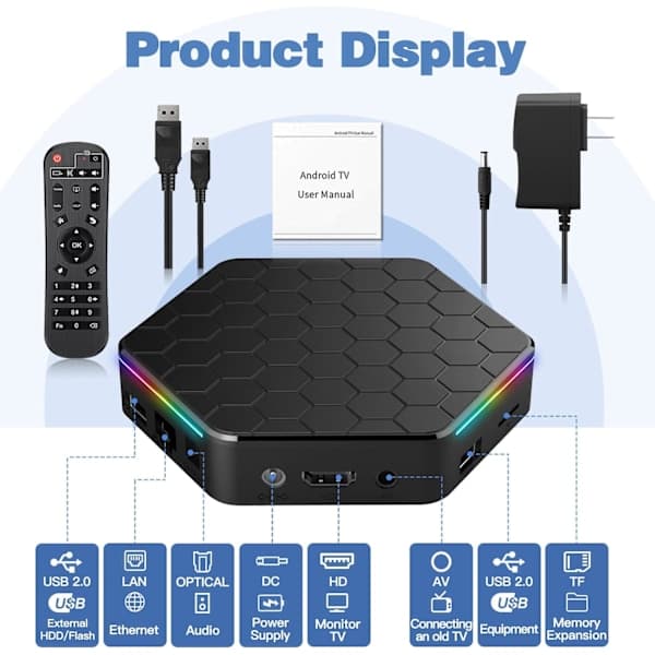 Android TV Box 12.0, 4GB RAM 64GB ROM, 6K Streaming med Wi-Fi 6 & HDR10+-FA-