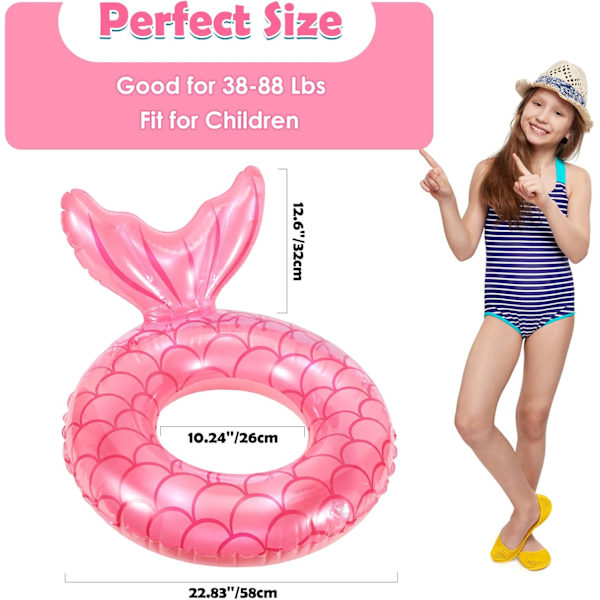 Pink Fishtail Inflatable Swim Ring, Pool Float, Water Fun Beach Party Pool Toy