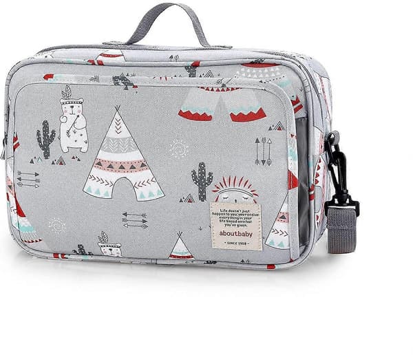 Stroller Bag & Stroller Organizer, Large Stroller Storage with Deep Cup Holder (Light Grey)