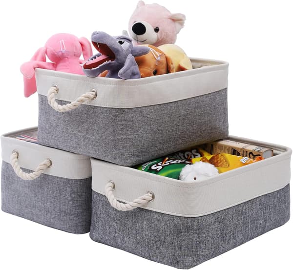 Small Fabric Storage Baskets, 3-pack, Waterproof Foldable Storage Bins, Canvas Storage Boxes for Wardrobe, Bedroom