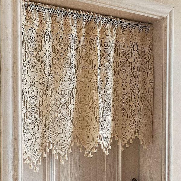 Korte gardiner bohemsk broderi blonde, 90x38cm