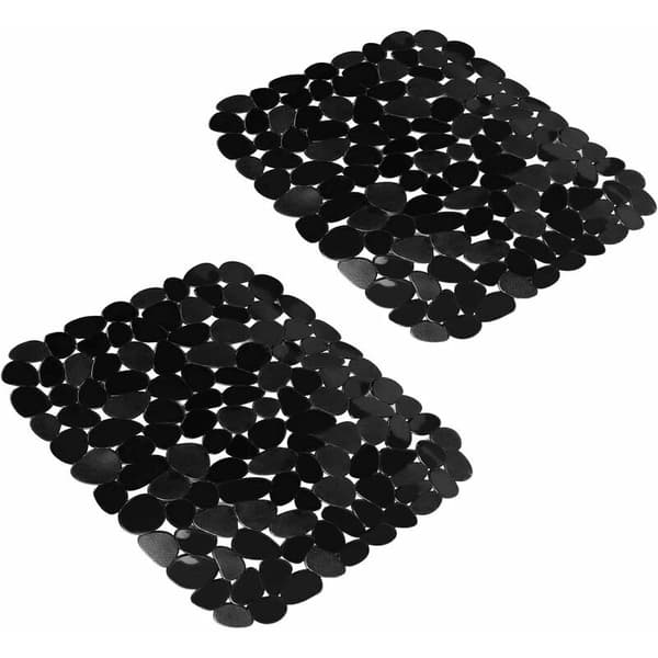 Sink Drain Protector, 2 Adjustable Sink Protector Mats, Black Stainless Steel Sink Mat, Dish Rack for Bathroom Kitchen Counter, 40 x 30 cm