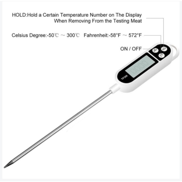 Digital kökstermometer Hushållstermometer Ugnstermometer Matlagningstermometer, lång sond, korrosionsskydd, °C/°F Omkopplingsbar för kök, grill