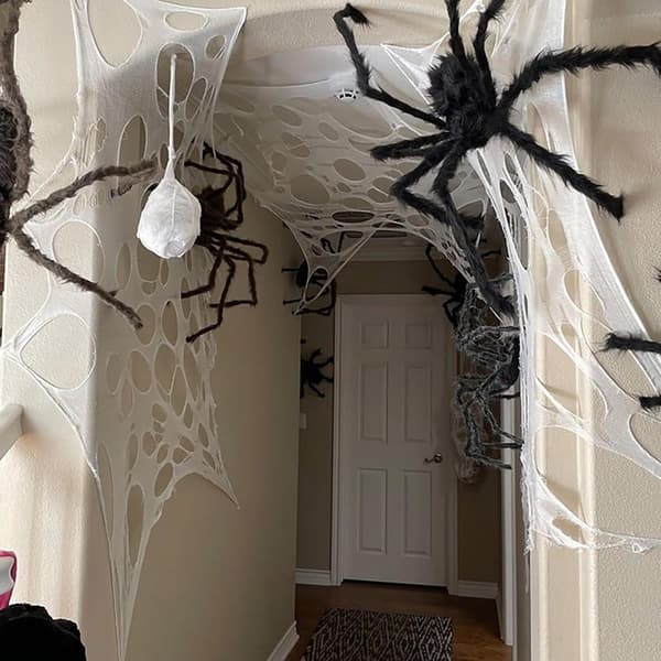 Spindelvev - spindelvev - nettdekorasjon - Halloween - Halloween-dekorasjon - tøyelig - skummelt fleksibelt - spøkelseshusdekorasjon