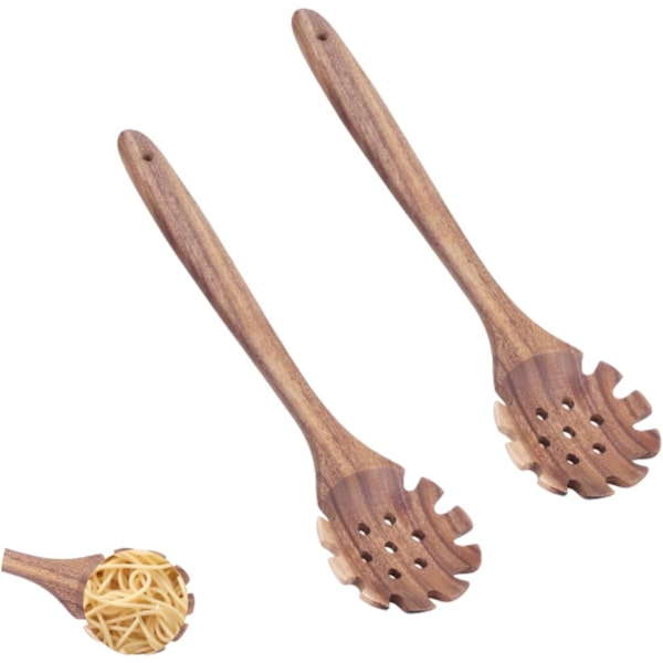Professionell spaghettislev, 32 cm träpastaslev med taggar, spårad pastaslev, pastalyft för spaghetti-sil