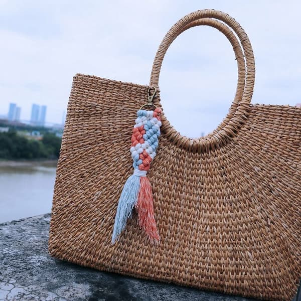 4-pak Mini Makrame Havfrue Nøgleringe Boho Kvast Taske Charms Håndværk Tilbehør til Bilnøgle Håndtaske Tilbehør