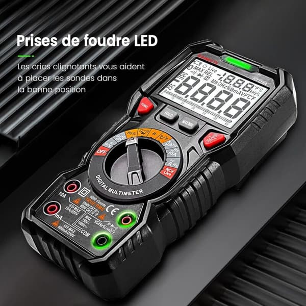 TRMS 6000 Punkters Automatisk Digital Multimeter (LED-terminalguide), Professionel Elektrisk Tester, Temperaturkapacitansmåler Spænding/Strøm AC