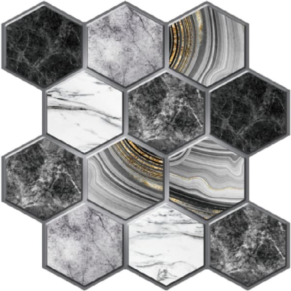 Self-adhesive 3D Wall Decals Thickness 0.4cm (Pack of 30x30cm with 4 pieces) - Marbled Grey Hexagon