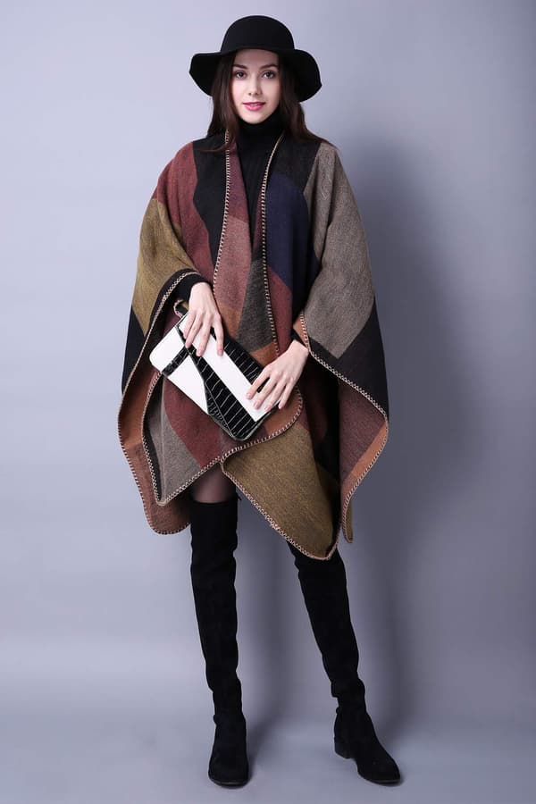 Dam Filt Sjal Wrap Vinter Öppen Cape Poncho Oversized Kofta Tröja