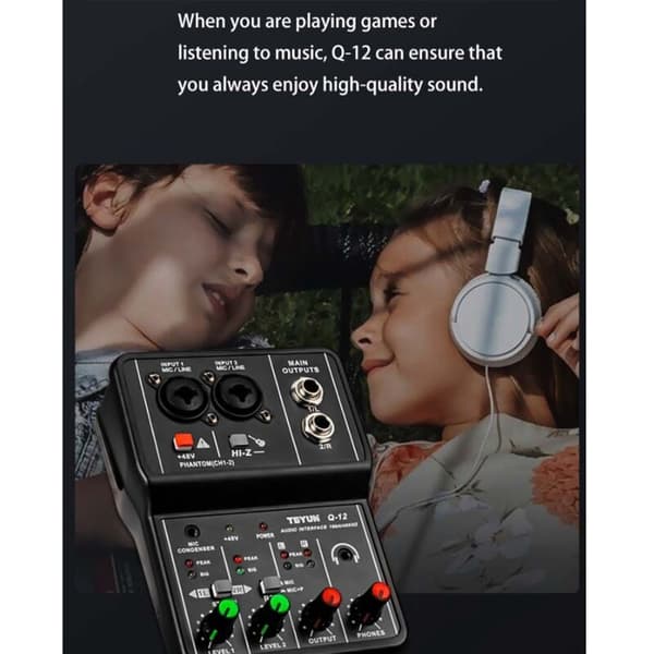 Q-12 Lydkort Lydmixer Lydkort Konsol Skrivebordssystem 4 Kanals Grænseflade 48V Strømforsyning Stereo Computer Lydkort