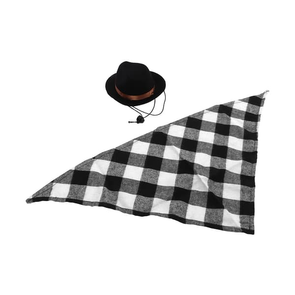 Justerbart cowboykostumesæt til kæledyr til Halloween-festrollespil - Hundecowboyhat og tørklæde (sort/sort tern)