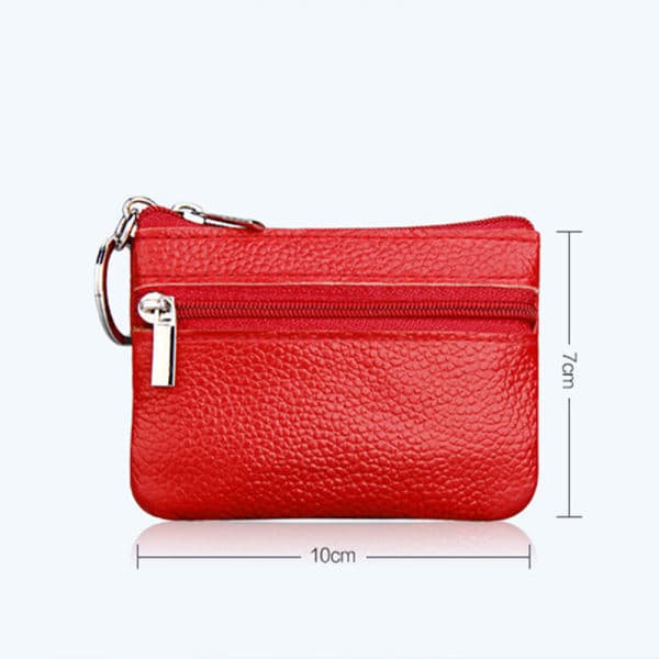 Leather Small Mini Wallet Card Holder Coin Purse with Keychain Black 10x7cm