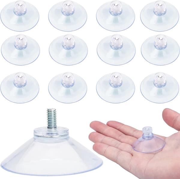 Pack of 12 Threaded Suction Cups - 53MM M4x1 - Suction Cups with Hooks - Suction Hooks - Nuts - New Transparent, Environmentally Friendly Material