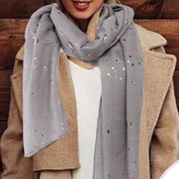 Skjerf for kvinner, Glitter Sparkle Stardust-skjerf for kvinner, Lett sjal Bryllupsfolie Print Skjerf Wrap Stjerner og Måner