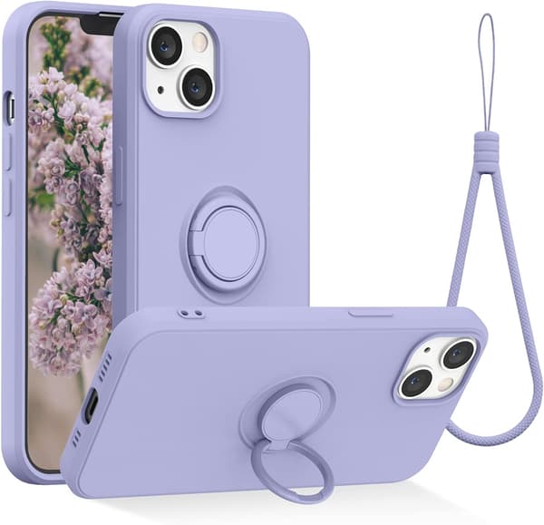 Kompatibelt med iPhone 13-deksel, lilla [med innebygd ringholder]