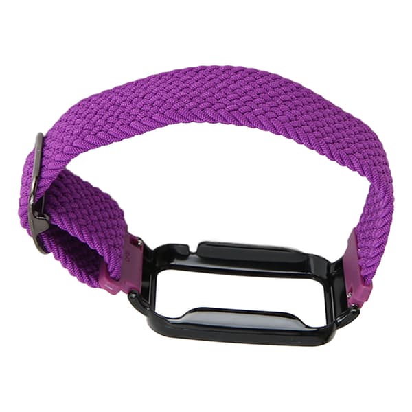 Flettet Loop Rem til Mi Band 7 Pro Justerbar Elastisk Nylon Loop Armbånd med Beskyttelsesramme Lilla Rem Sort Etui