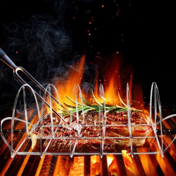 BBQ Ribsstativ Rustfritt Stål Non-stick Holder Opptil 5 Ribber for Utendørs Grilling Camping og Ovn Bruk 37,7 cm