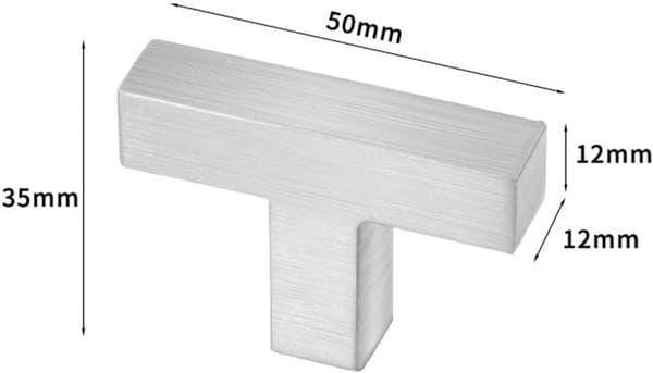 2 Cabinet Knobs - Stainless Steel, Square, Single Hole - with Screws - 50*35*12 mm - Silver