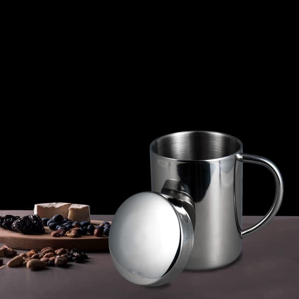 Campingmugg Kaffemugg Kopp Dubbelväggig Rostfritt Stål Drickmugg med Lock för Hemma Kontor Camping Picknick (400ml)