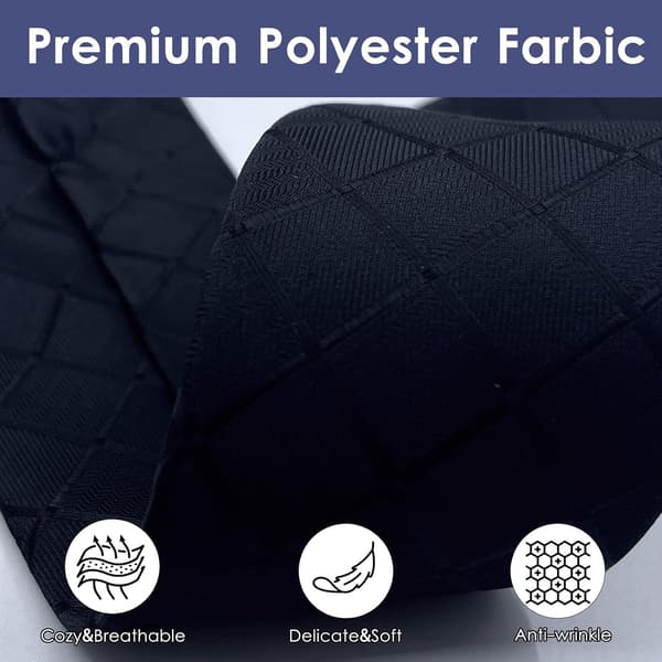 Herrslips med näsdukar, 3,15'' affärskontrollerade slipsar för män Polyester Silke Halsduk Fickrutor Set 01-svart - 01-black
