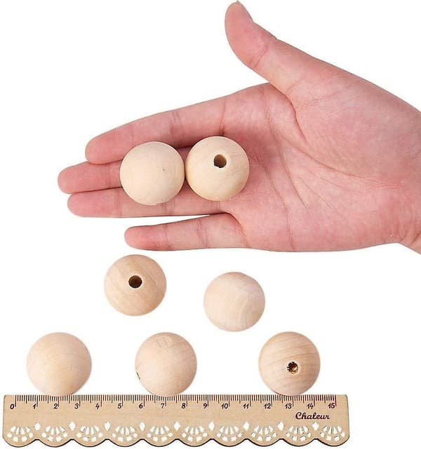 50 30 mm (1,2 tommer) naturlige ubehandlede runde trekuler løse perler DIY smykkelaging