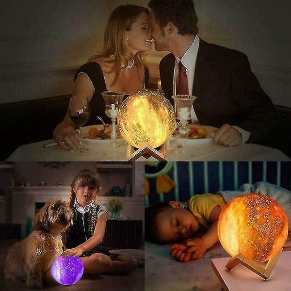 3D Moon Lamp LED Night Light Star Galaxy Touch 16 Colors USB Charging with Remote Control 10 cm