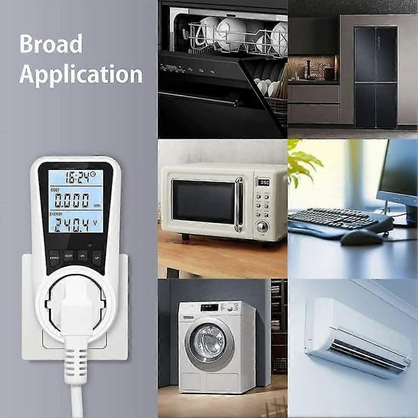 2x elmåler til stikkontakt, med baggrundsbelysning, LCD-display, energimåler, til elektriske apparater [db]