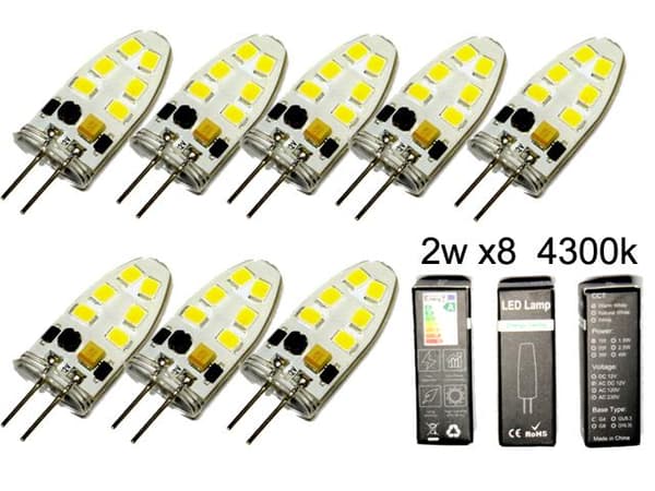 G4 2w Dimbar 12v DC + AC LED-lampa 4300K Vitgul G-4 8-pack multifärg multicolor