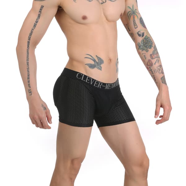 Sexiga herrars vadderade underkläder mesh boxershorts rumplyft förstoring