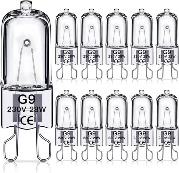 G9 Halogen Bulbs Dimmable Flicker-Free Warm White for Ceiling Lights and Room Decoration 230V 28W 10-Pack