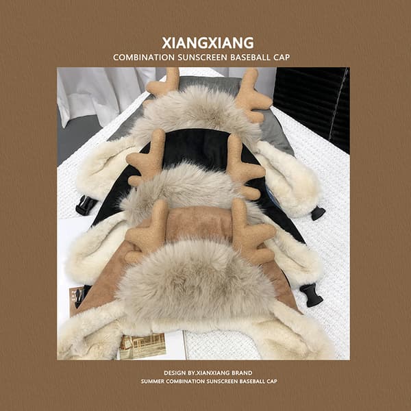 Deer Antler Hat Women's Winter Plush Thickened Warm Hat Outdoor Cycling Windproof One Size