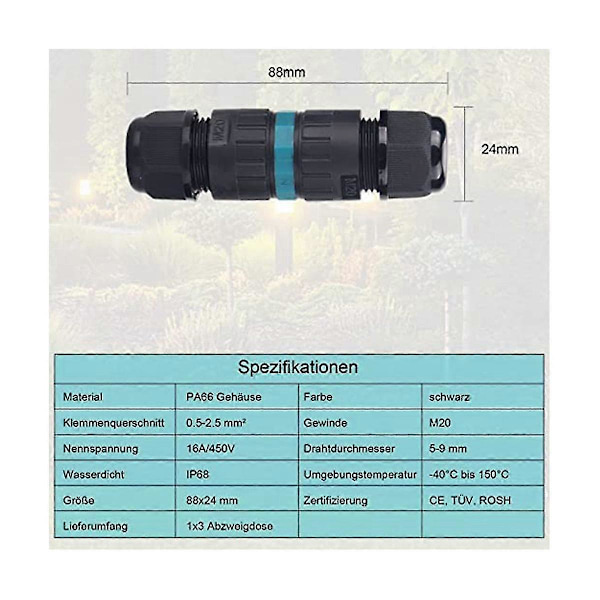 Waterproof Cable Connector Grounding Cable Connection Sleeve 3-Conductor Cable Splice Suitable For 5-9mm