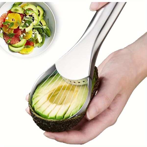 2-in-1 Avocado Slicer & Pitter, Stainless Steel Kitchen Tool for Salads & Dishes