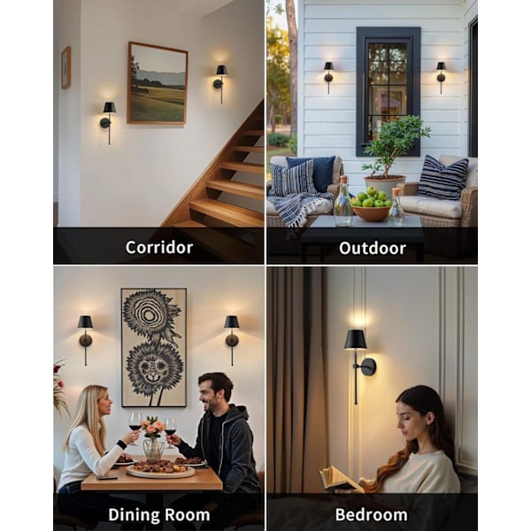 Wireless Wall Sconces 2-Pack, LED Lamps with Rechargeable Battery, Stepless Dimmer with Remote Control Black