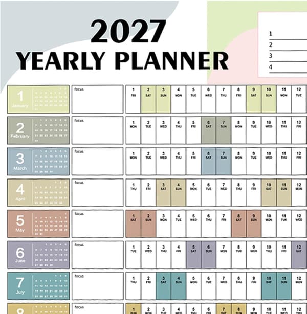 veggkalender 2027 - 12 måneder, dobbeltsidig, tykk planlegger, 100 g -