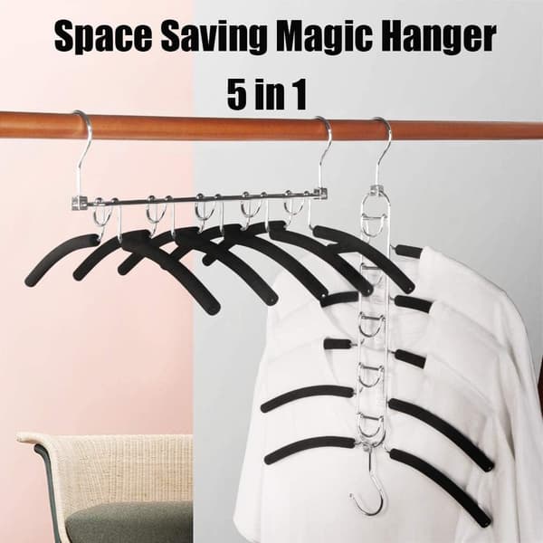 2-pack 5-in-1 Space-Saving Metal Hanger with Multi-Layer EVA Sponge for Jacket, Coat, Sweater, Pants
