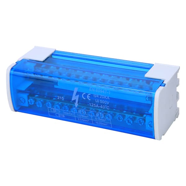 215 Terminal Block Din Rail 2-Level Single Phase with Transparent Cover