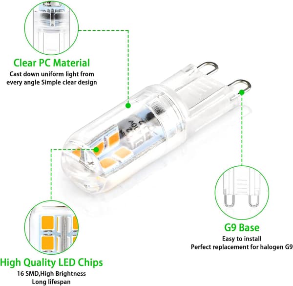 6 st G9 LED 2W AC220-240V Flimmerfri PC-kapsling Liten storlek Hög B