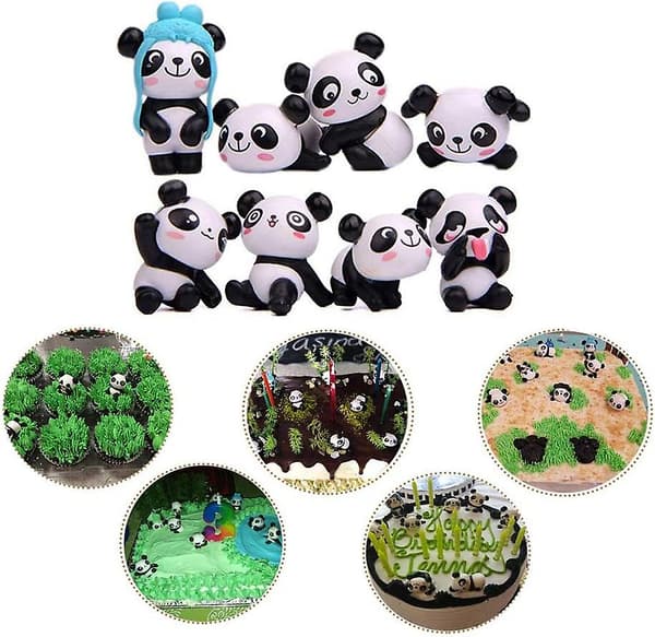 Panda-dukke Mini Panda-legetøj Panda-kagepynt Søde Panda-fødselsdagsfestdekorationer (12 stk/1 sæt)